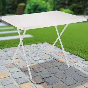 HI Mesa de camping regulable y plegable 80x60x51/61 cm blanca