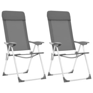 Sillas de camping plegables 2 piezas Aluminio gris