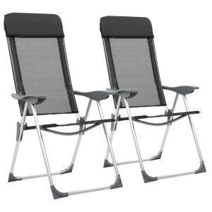 Sillas de camping plegables 2 piezas Aluminio negro