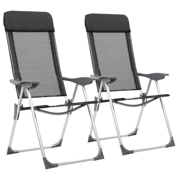 Sillas de camping plegables 2 piezas Aluminio negro