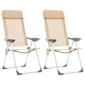 Sillas de camping plegables 2 piezas Crema Aluminio
