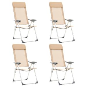 Sillas de camping plegables 4 piezas Crema Aluminio