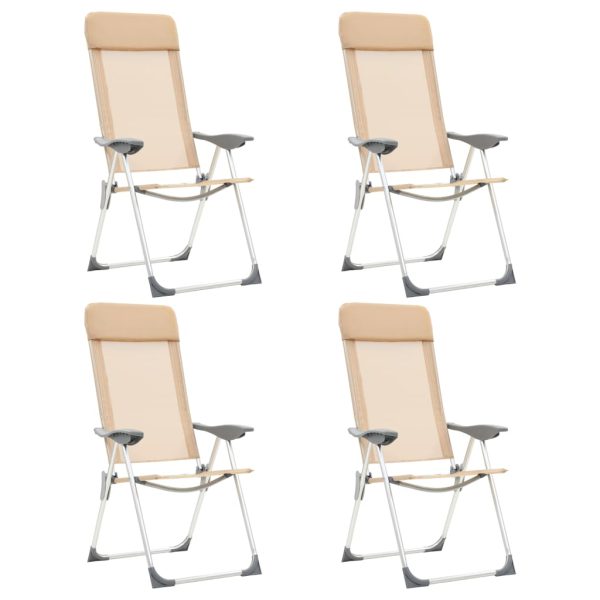 Sillas de camping plegables 4 piezas Crema Aluminio