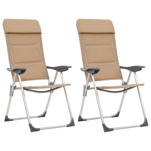 Sillas de camping 2 piezas 58x69x111 cm crema aluminio