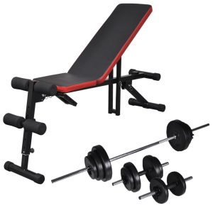 Banco de musculación regulable + juego de barras y mancuernas 30,5 kg