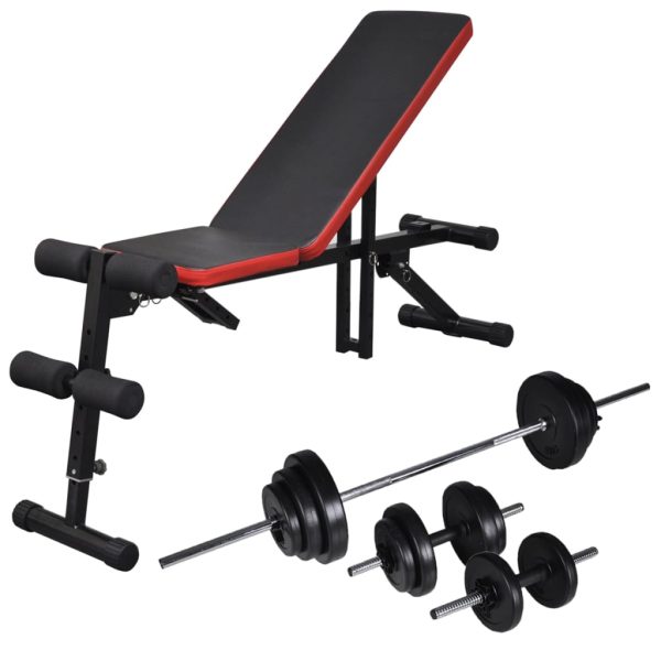 Banco de musculación regulable + juego de barras y mancuernas 30,5 kg