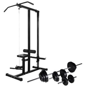 Torre de musculación con juego de barras y mancuernas 30,5 kg
