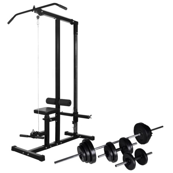 Torre de musculación con juego de barras y mancuernas 30,5 kg