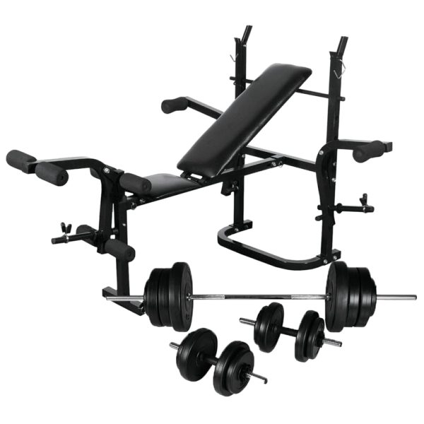 Banco de musculación con soporte de pesas + barras y mancuernas 60,5kg