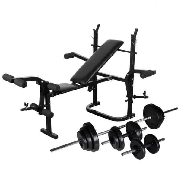 Banco de musculación con soporte de pesas + barras y mancuernas 30,5kg