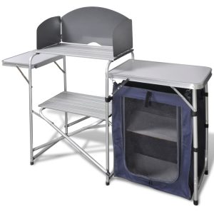 Unidad de cocina de camping plegable con parabrisas de aluminio