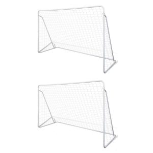 Porterías de fútbol con redes 2 piezas acero 240x90x150 cm