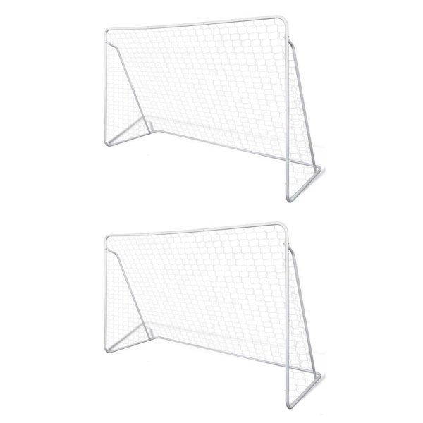 Porterías de fútbol con redes 2 piezas acero 240x90x150 cm