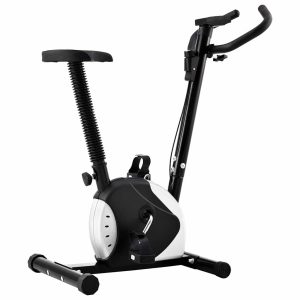 Bicicleta estática con resistencia de cinturón negro.