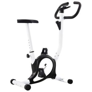 Bicicleta estática con resistencia de cinturón negro.
