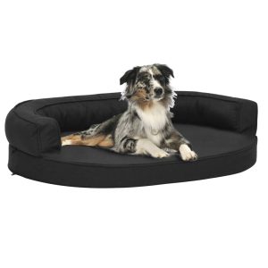 Cama para perros ergonómica 75x53 cm aspecto lino negro
