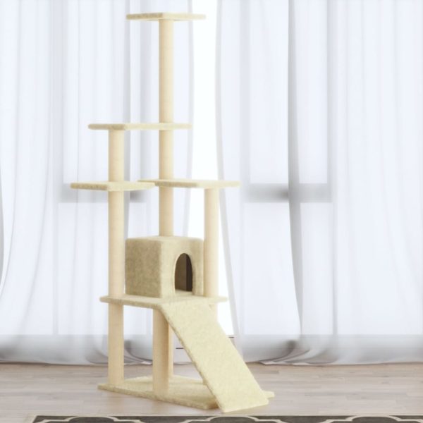 Rascador para gatos con rascadores de sisal 155 cm color crema