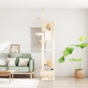 Rascador para gatos regulable en altura del suelo al techo 277-303 cm crema