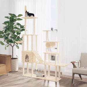 Rascador para gatos con postes rascadores de sisal 279 cm color crema