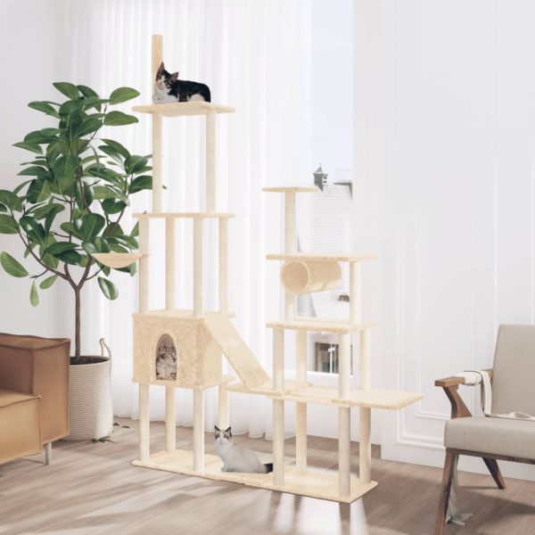 Rascador para gatos con postes rascadores de sisal 279 cm color crema